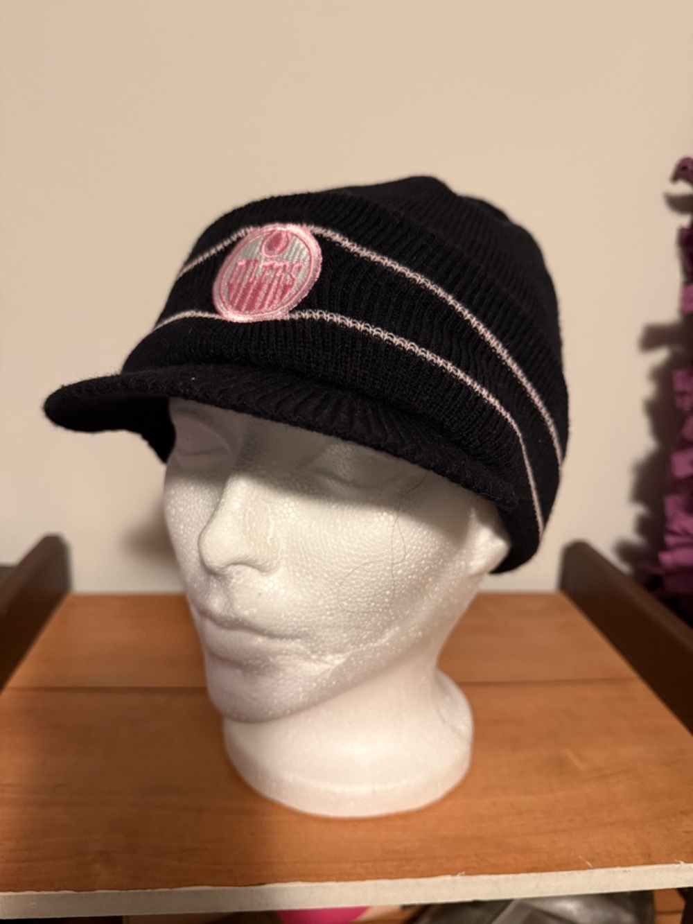 Pink Embroidered Oilers Logo Knit Beanie Tam